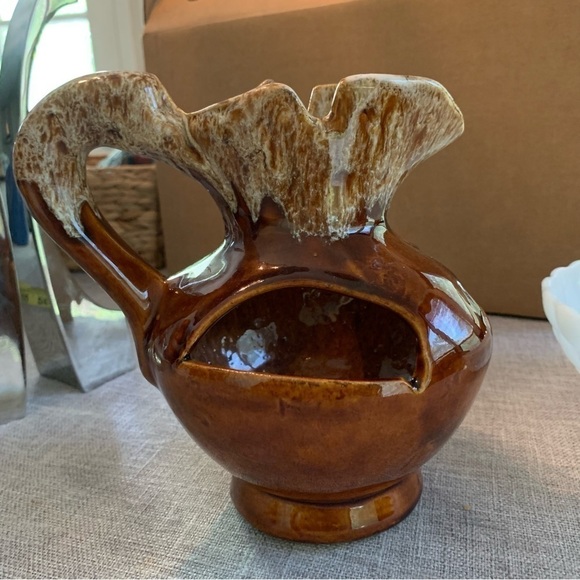 Studio Pottery Brown Glazed Strawberry Pitcher Planter 7” - Picture 6 of 8